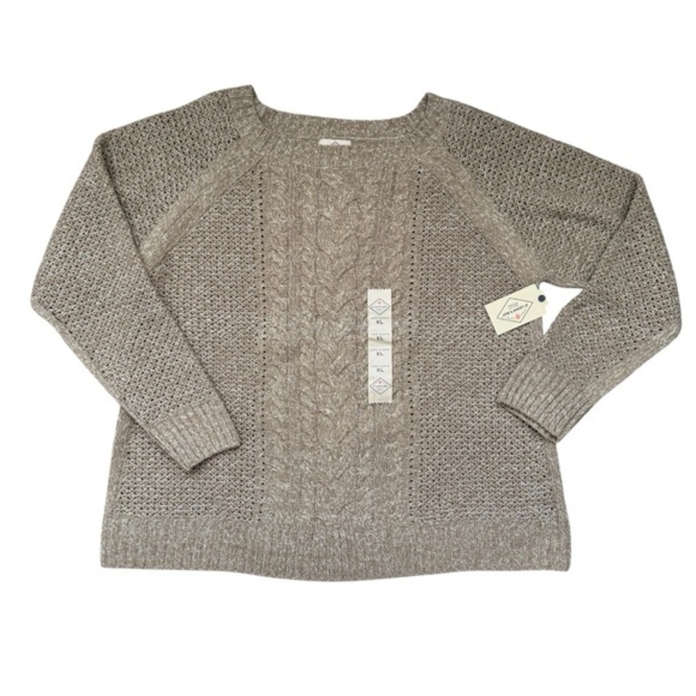 St. Johns Bay Womens NWT Size‎ XL Grey Cable Sweater Casual Round Neck Pullover
